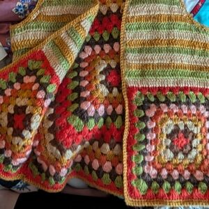 Helen Harper Vintage 60s/70s Crocheted Striped Vest - Mustard/Olive/Tan (M)